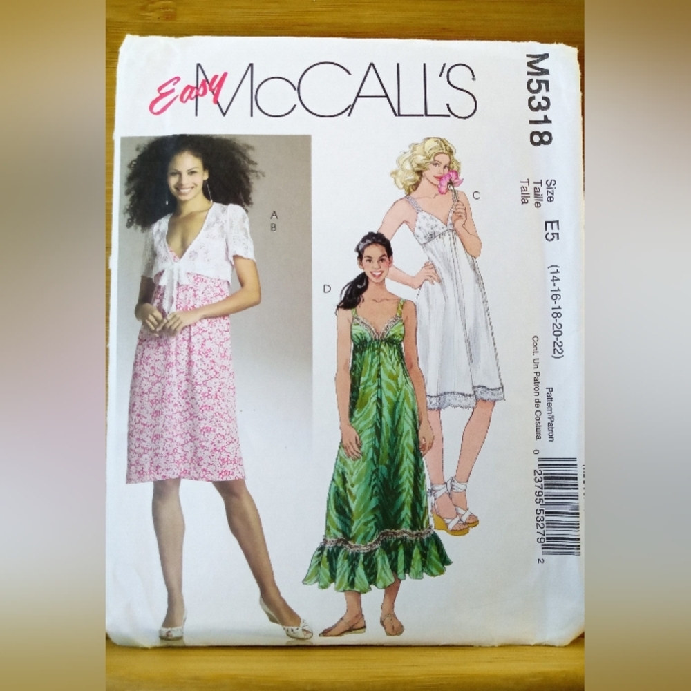 Easy McCalls #5318 Miss Summer Dresses Shrug Size 14-16-18-20-22 Sewing Pattern